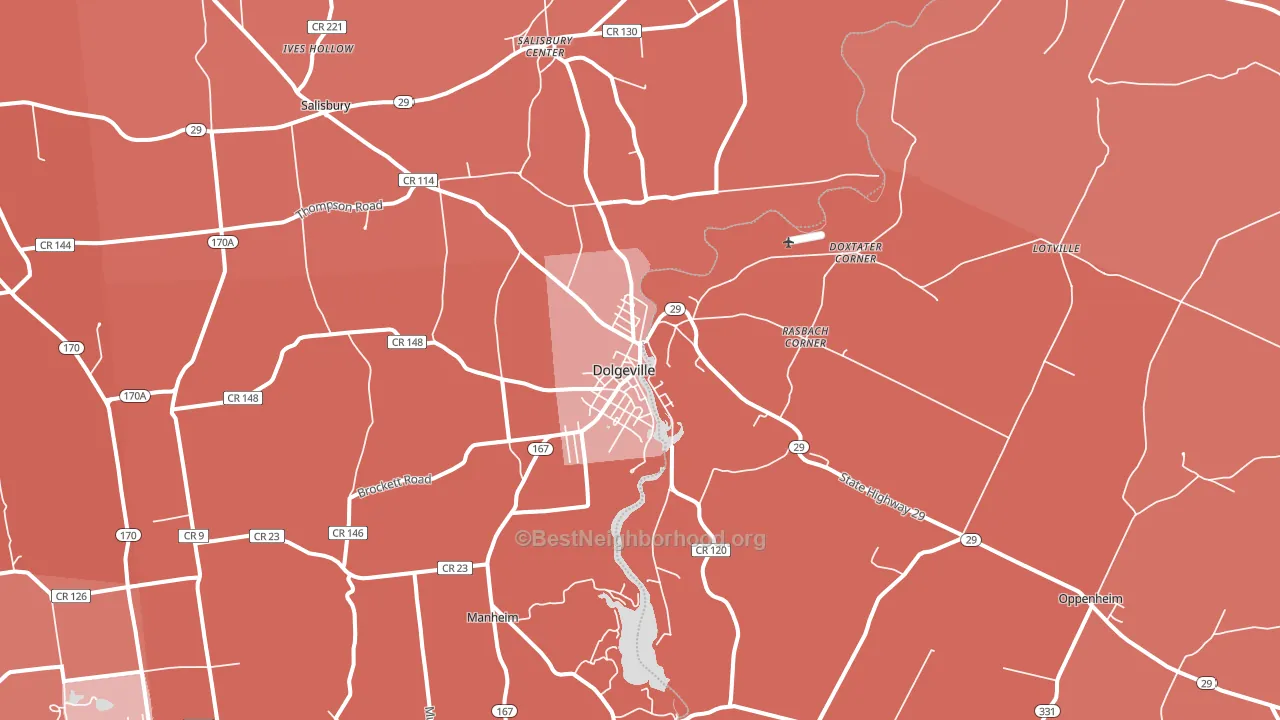 Dolgeville, NY block-group political-lean map