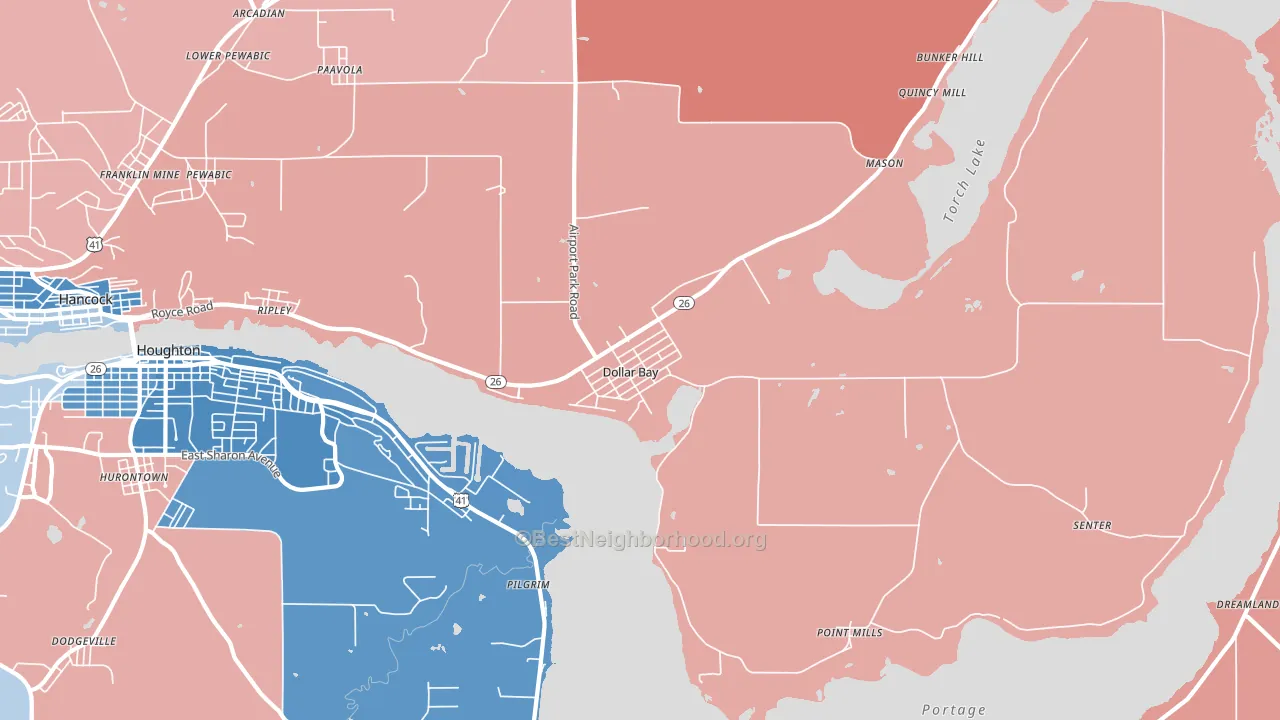 Dollar Bay, MI block-group political-lean map