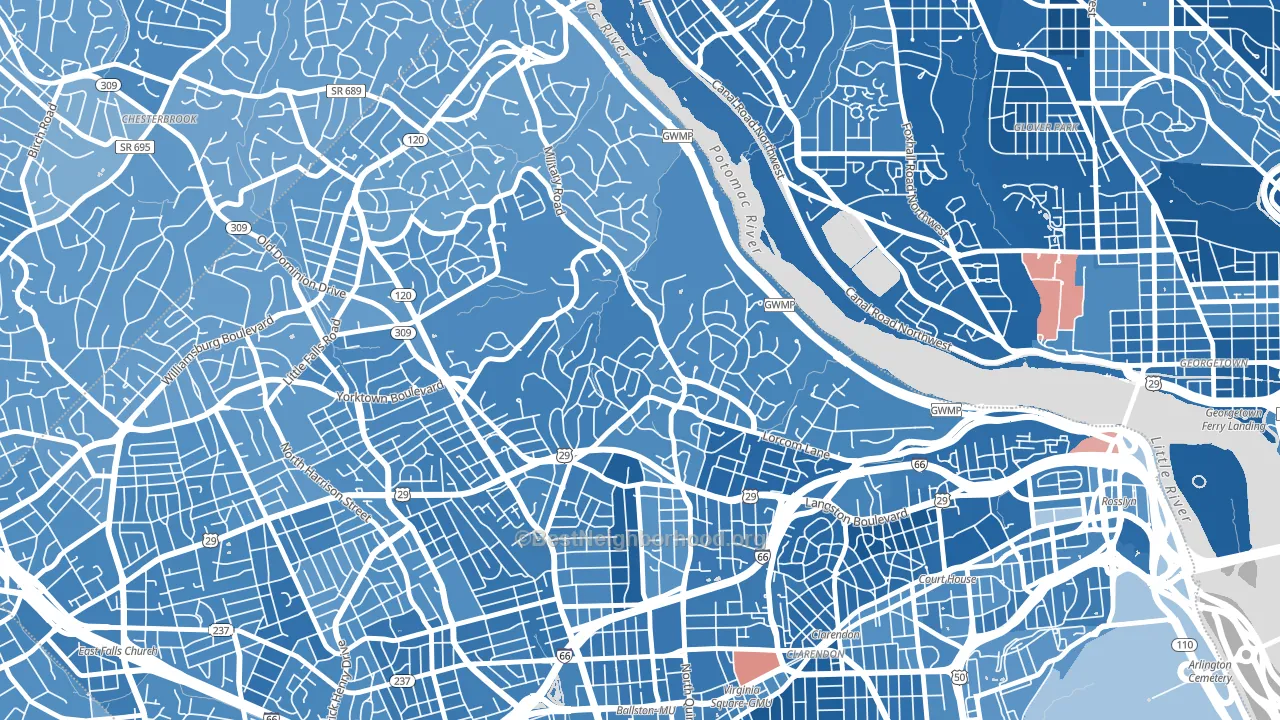 Donaldson Run, Arlington, VA block-group political-lean map