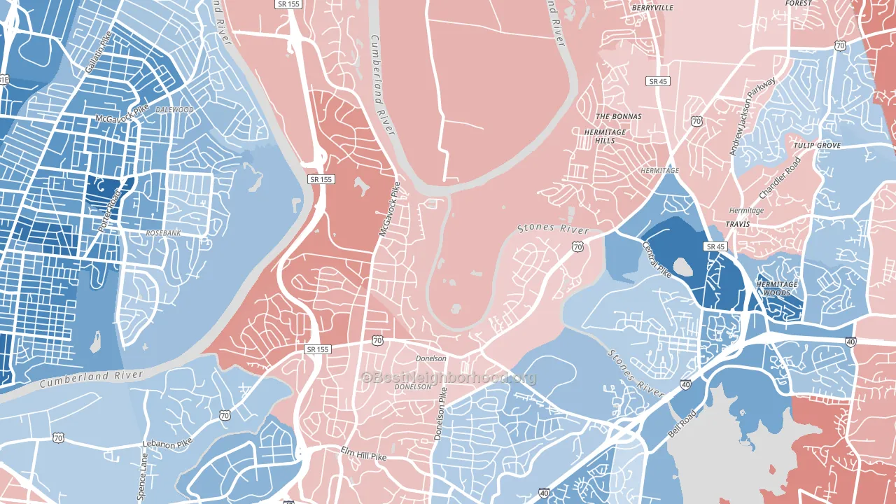 Donelson, Nashville, TN block-group political-lean map