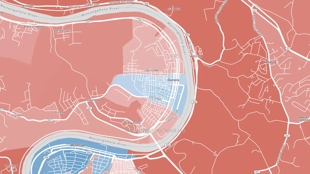 Donora, PA block-group political-lean map