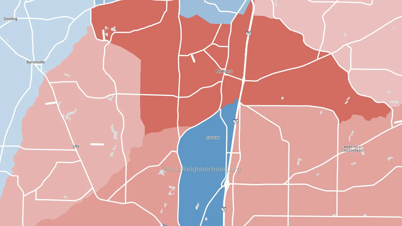 Dooly County, GA block-group political-lean map