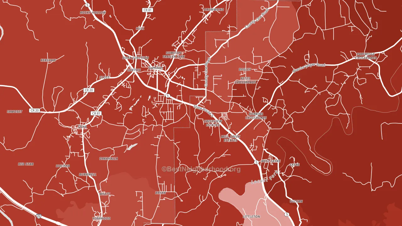 Dora, AL block-group political-lean map