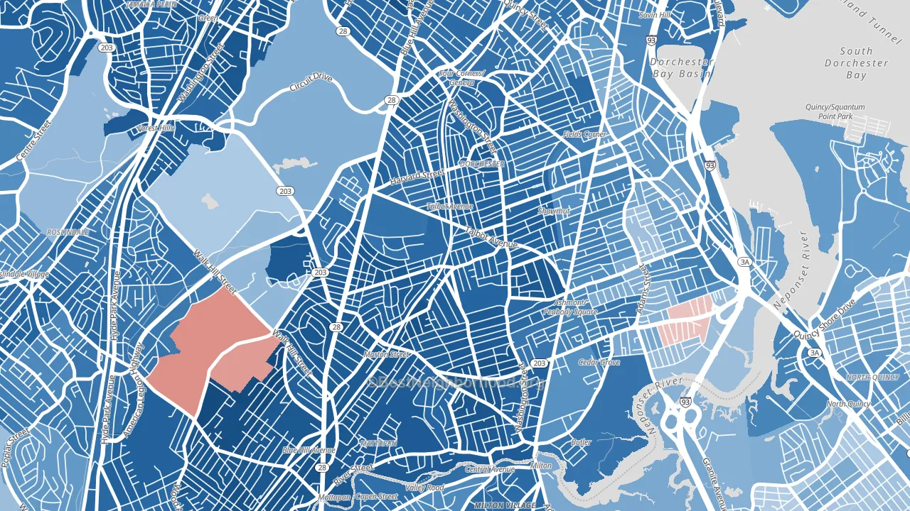 Dorchester Center, Boston, MA block-group political-lean map