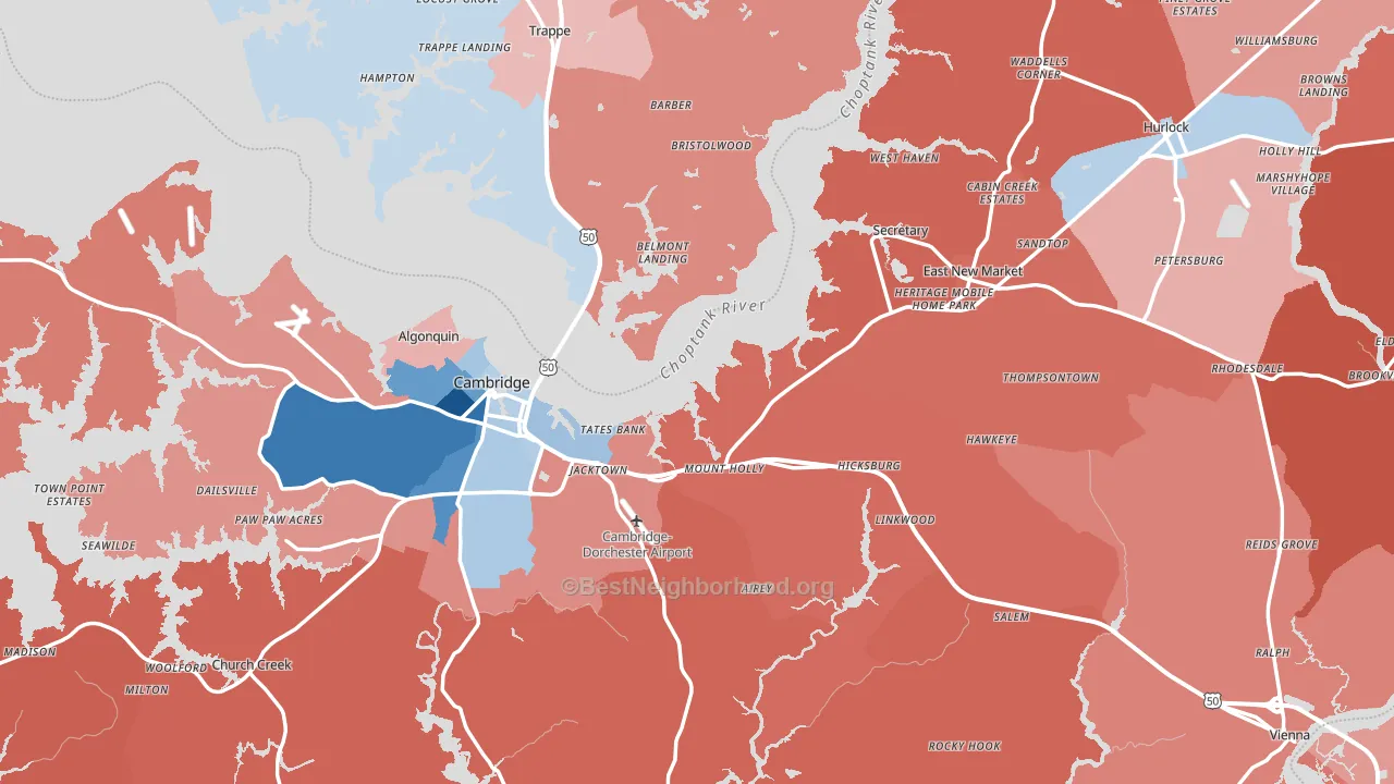 Dorchester County, MD block-group political-lean map