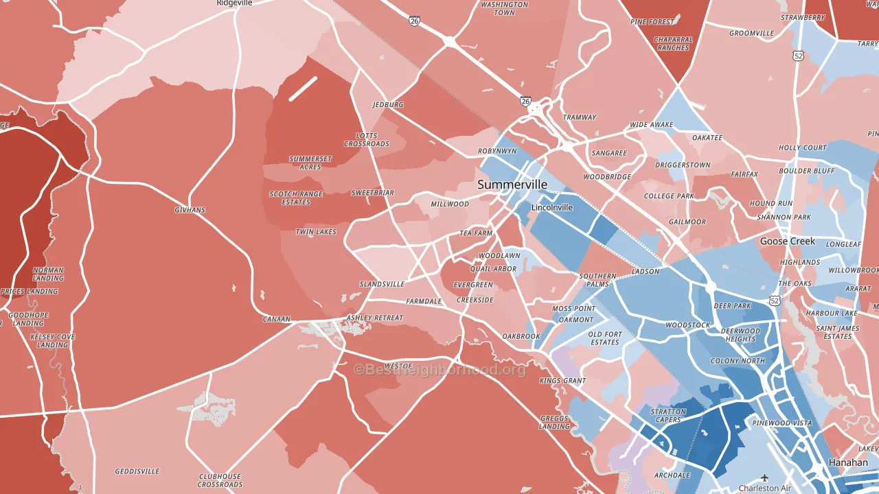 Dorchester County, SC block-group political-lean map