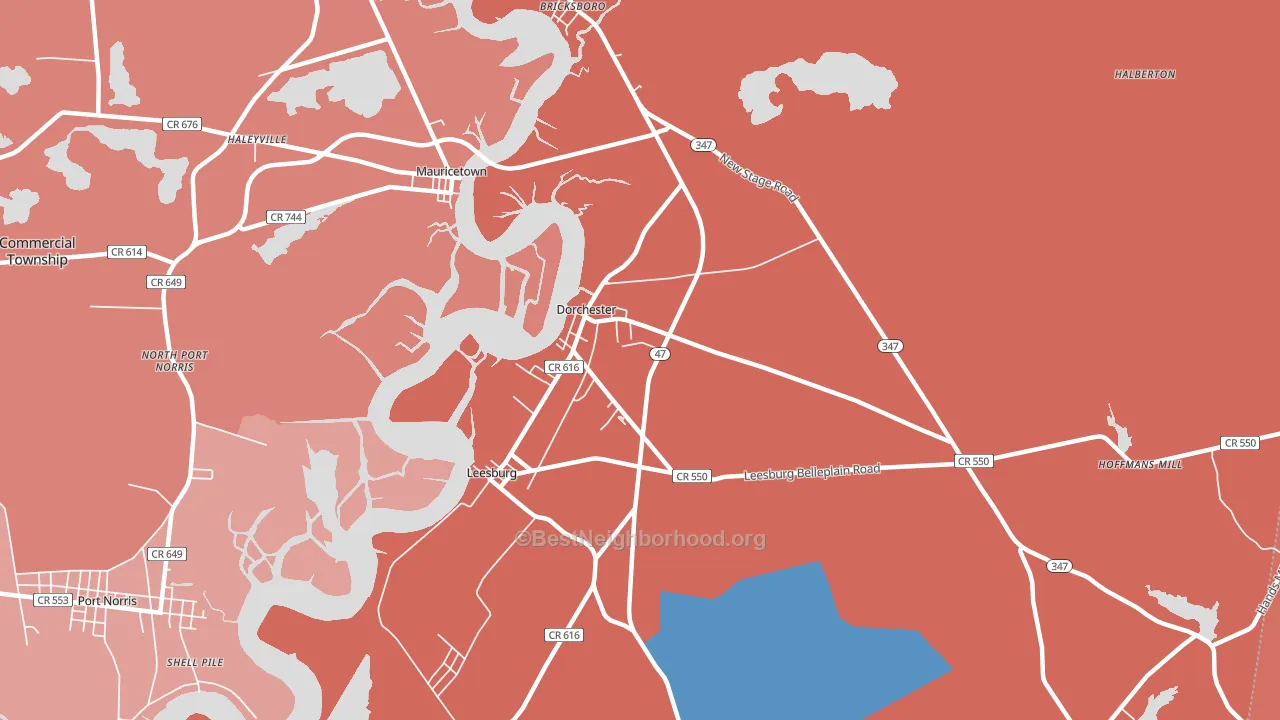 Dorchester, NJ block-group political-lean map