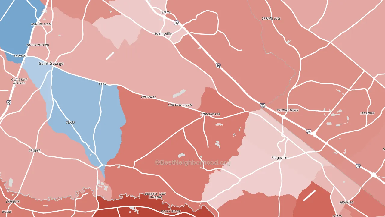 Dorchester, SC block-group political-lean map