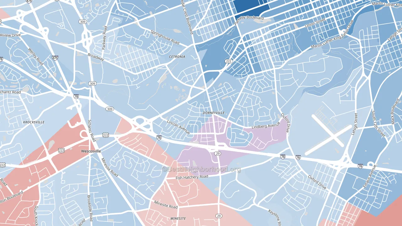 Dorneyville, PA block-group political-lean map