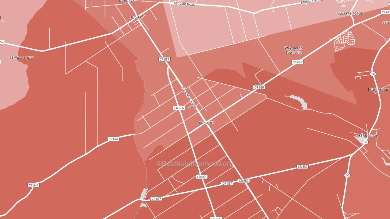 Dorothy, NJ block-group political-lean map