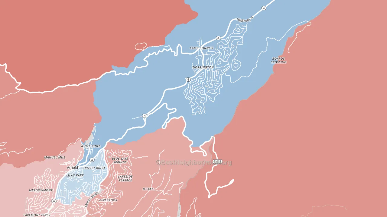 Dorrington, CA block-group political-lean map