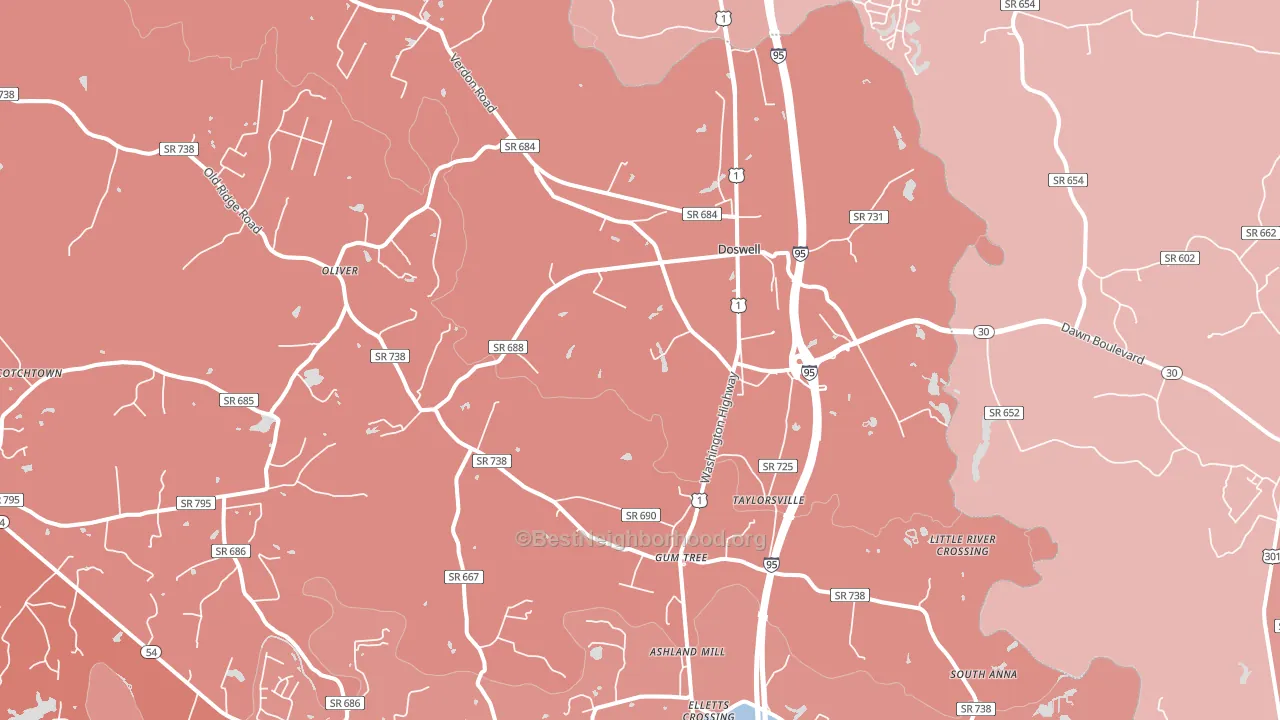 Doswell, VA block-group political-lean map