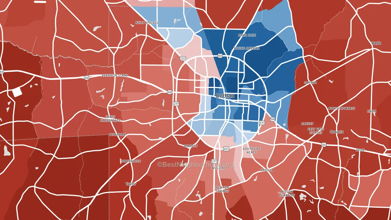 Dothan, AL block-group political-lean map