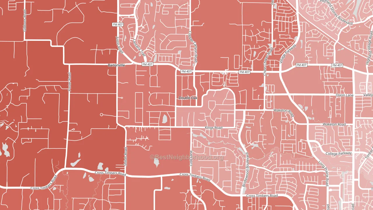 Double Oak, TX block-group political-lean map