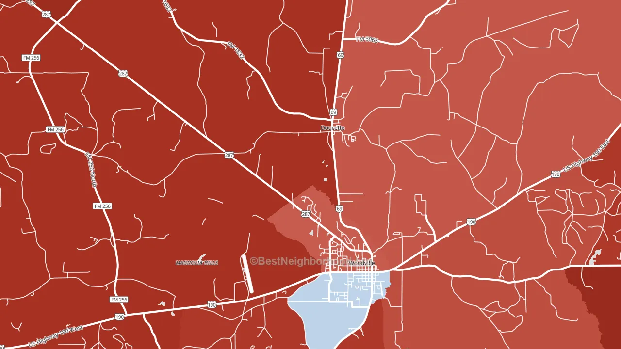 Doucette, TX block-group political-lean map