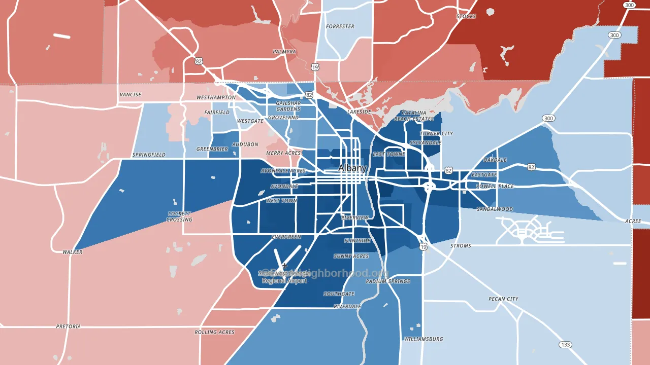 Dougherty County, GA block-group political-lean map
