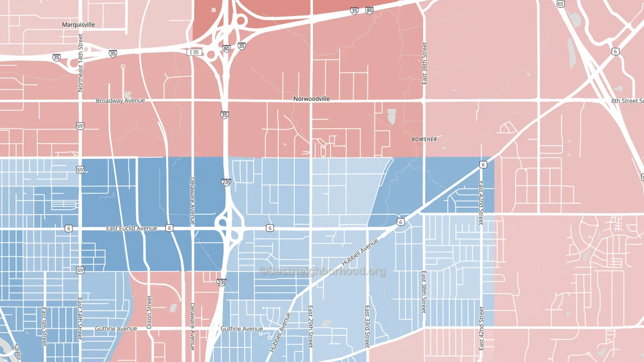 Douglas Acres, Des Moines, IA block-group political-lean map