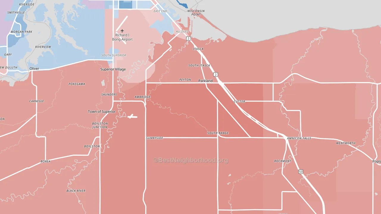 Douglas County, WI block-group political-lean map