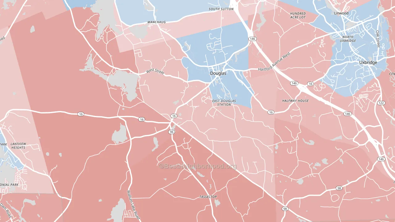 Douglas, MA block-group political-lean map