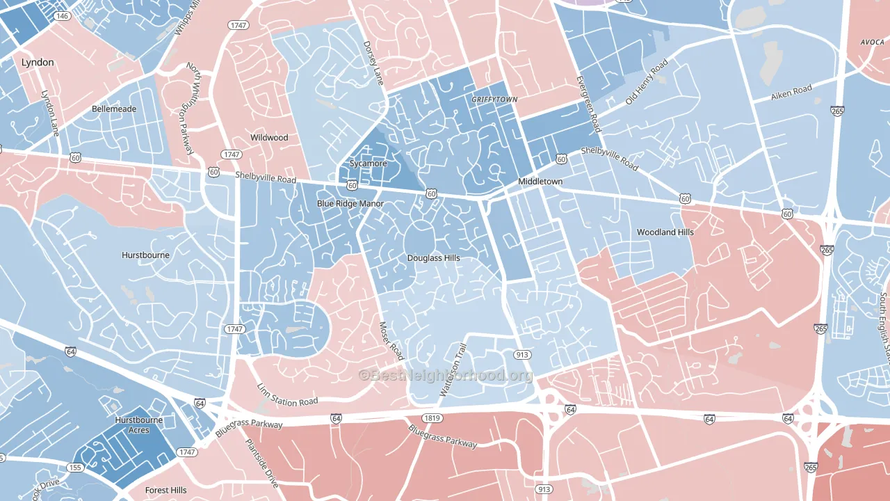 Douglass Hills, KY block-group political-lean map