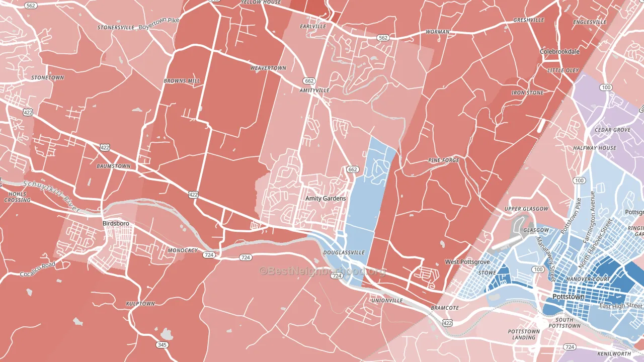 Douglassville, PA block-group political-lean map