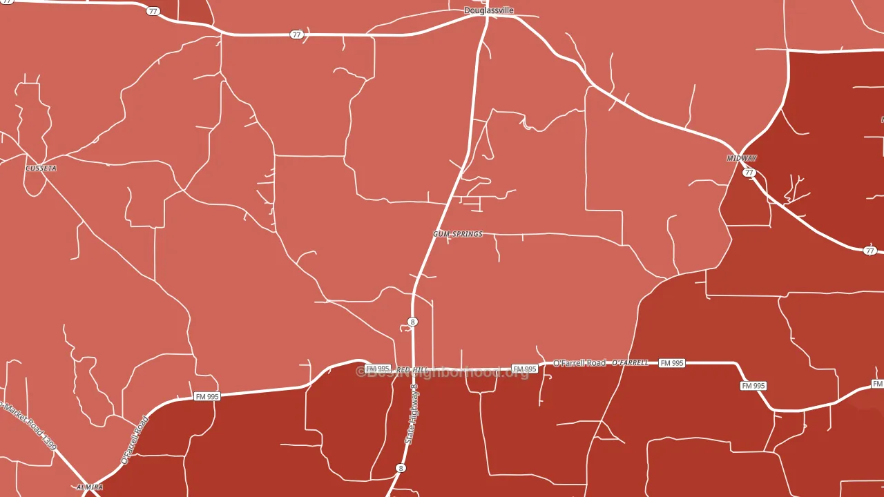 Douglassville, TX block-group political-lean map