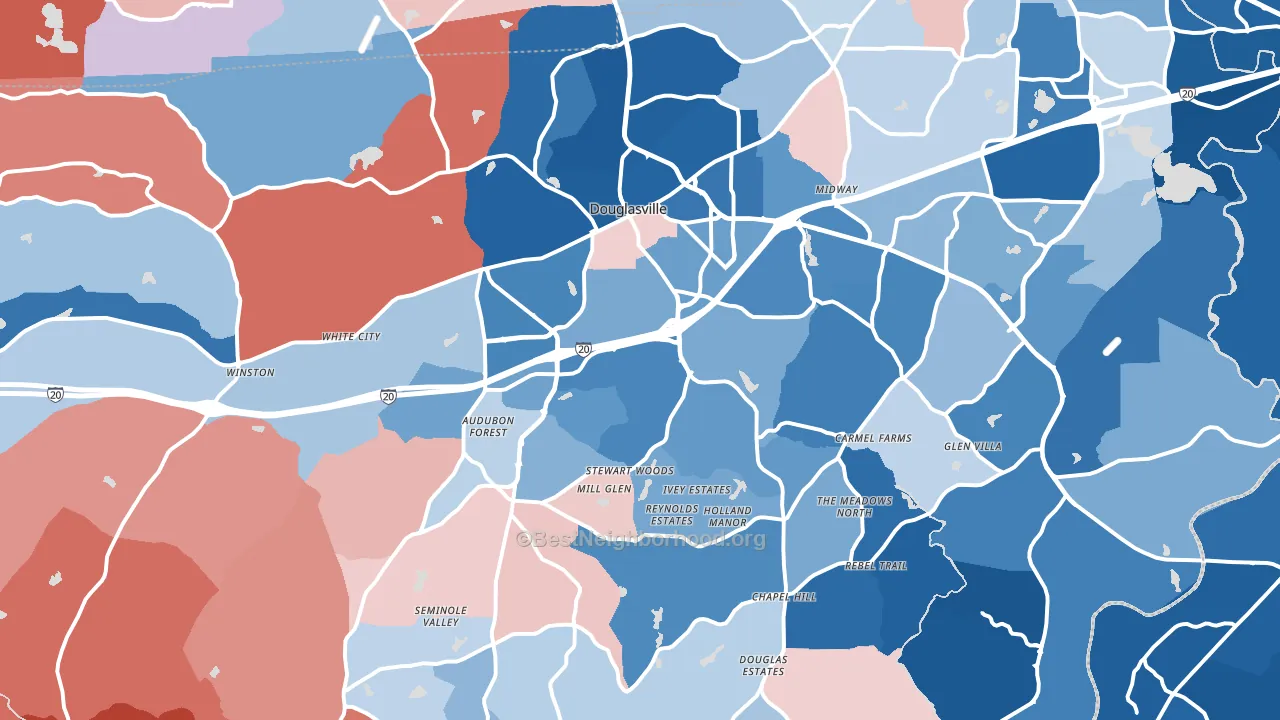 Douglasville, GA block-group political-lean map