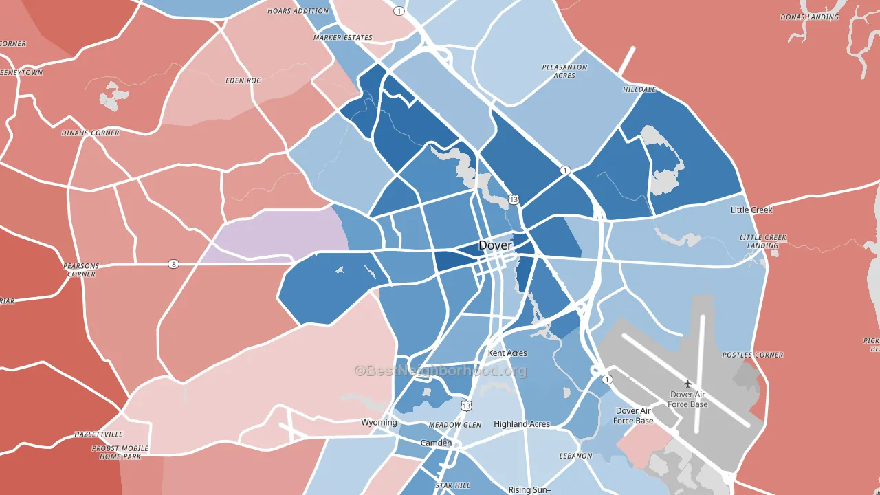 Dover, DE block-group political-lean map