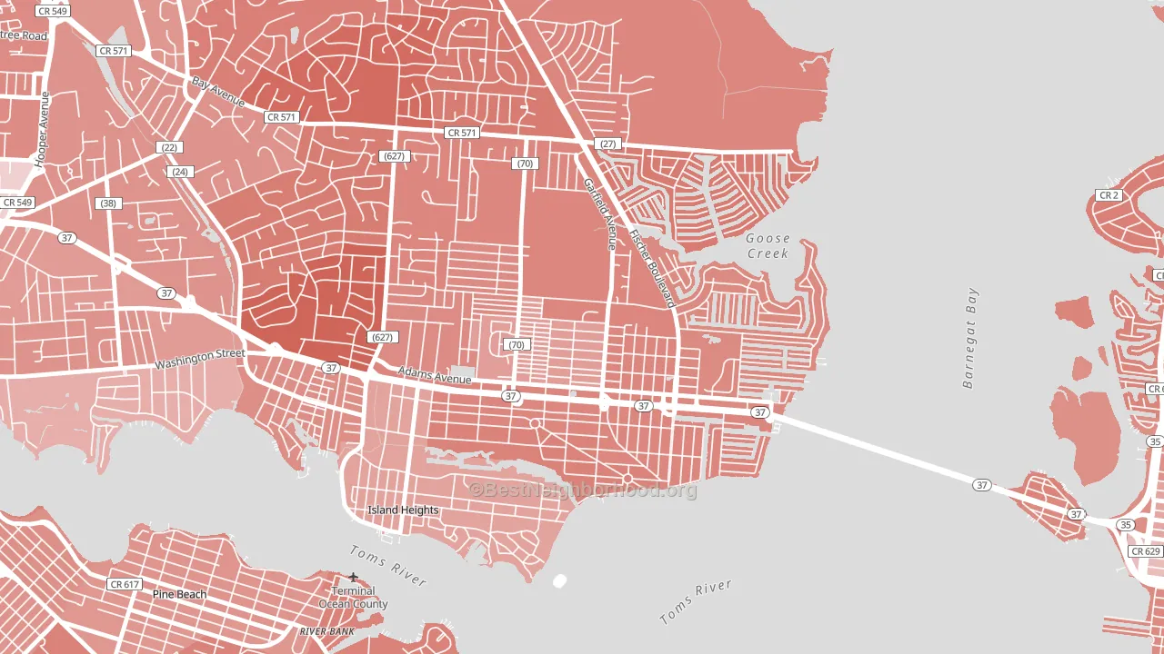 Dover Heights, Toms River, NJ block-group political-lean map