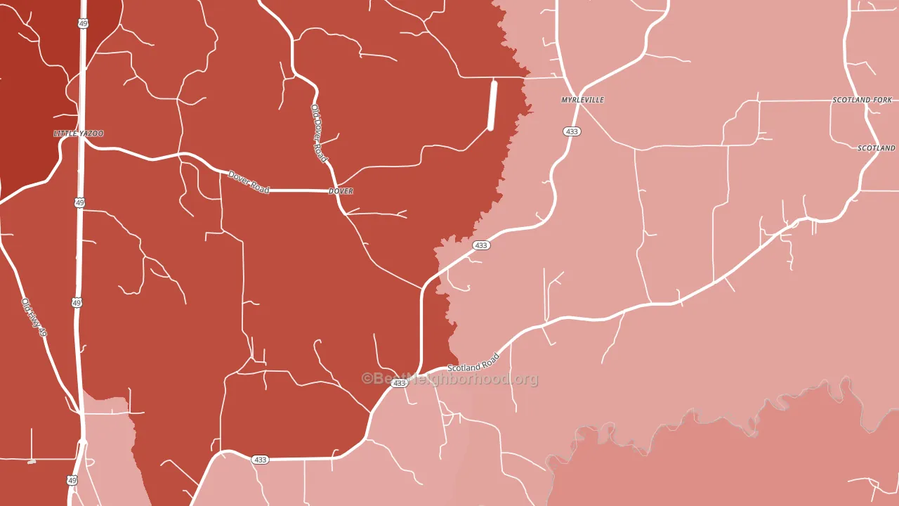 Dover, MS block-group political-lean map