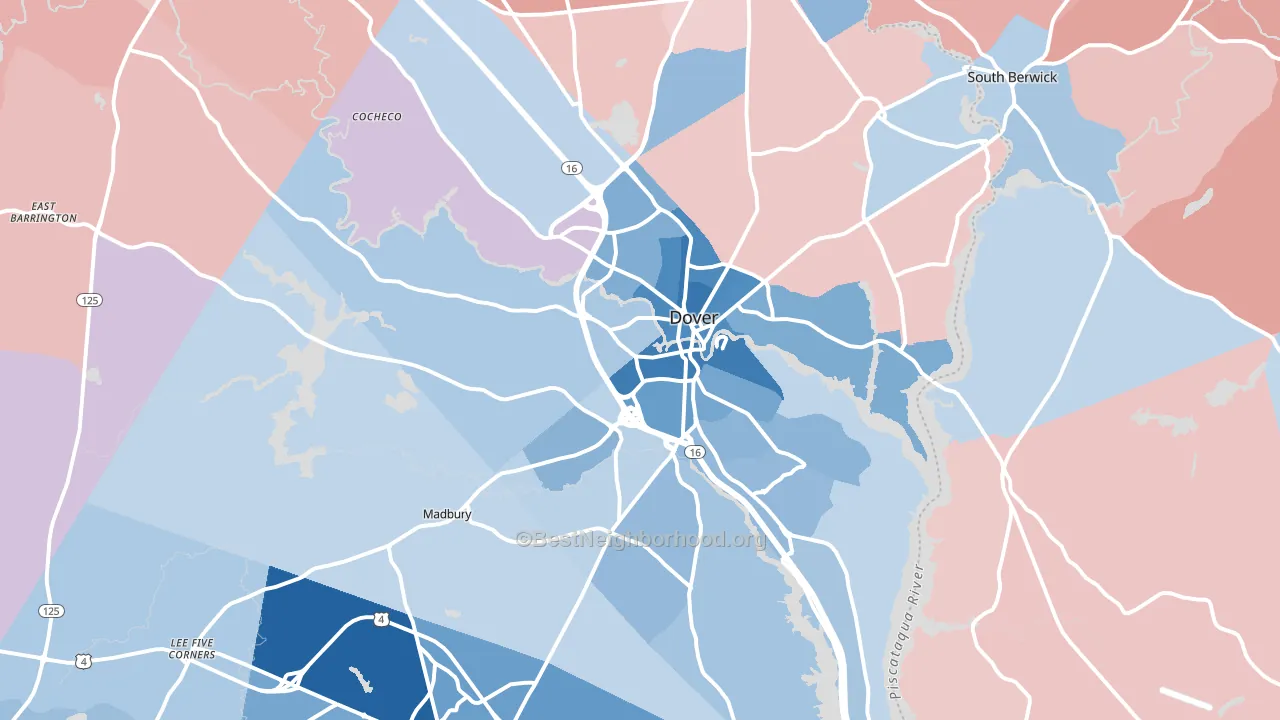 Dover, NH block-group political-lean map