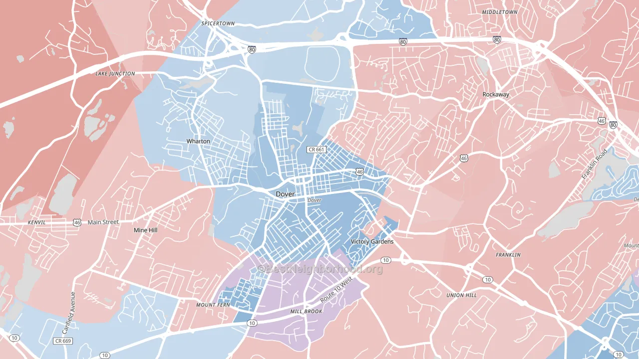 Dover, NJ block-group political-lean map