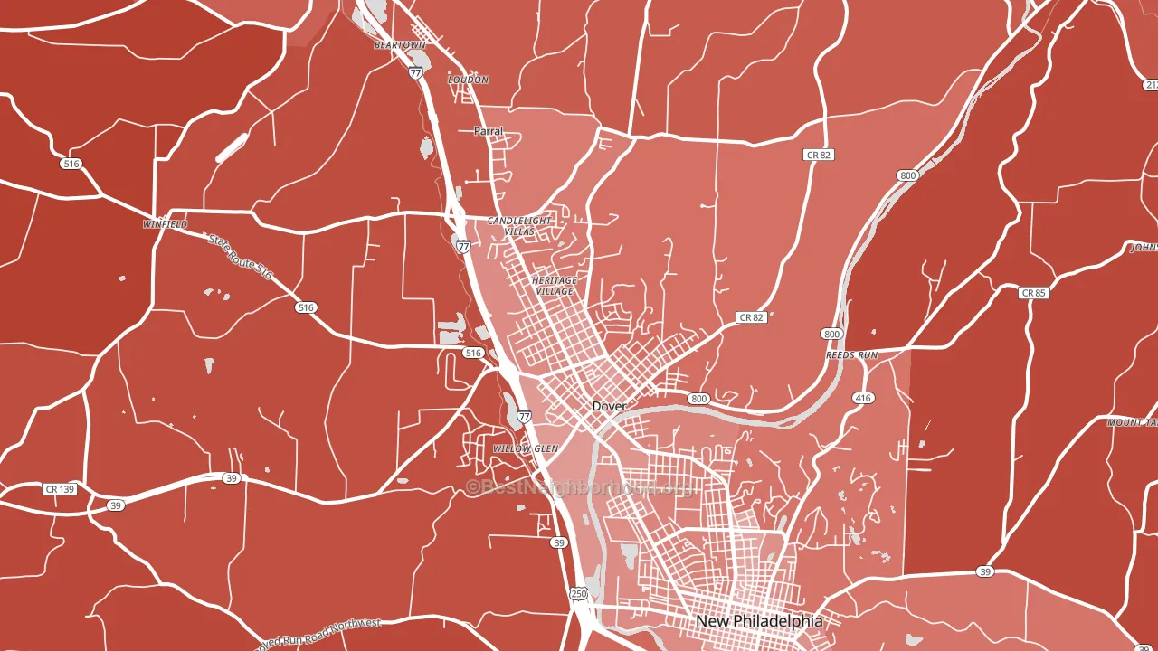 Dover, OH block-group political-lean map