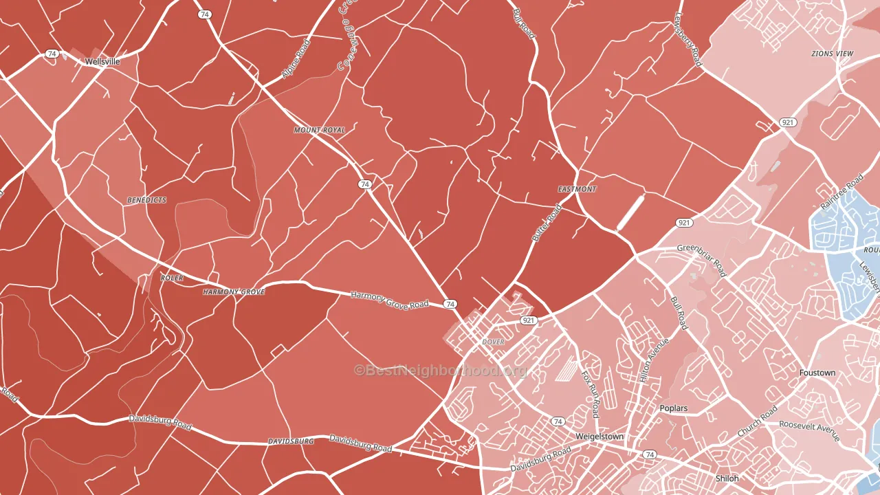 Dover, PA block-group political-lean map