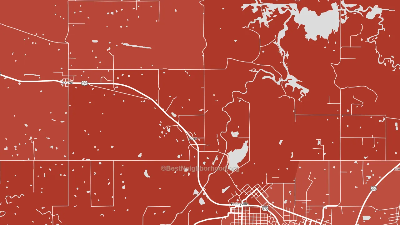 Dow, OK block-group political-lean map