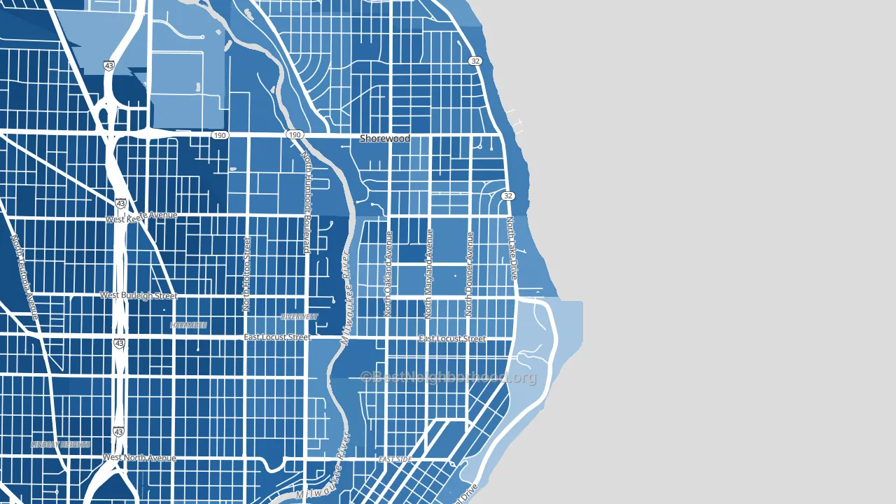 Downer Woods, Milwaukee, WI block-group political-lean map