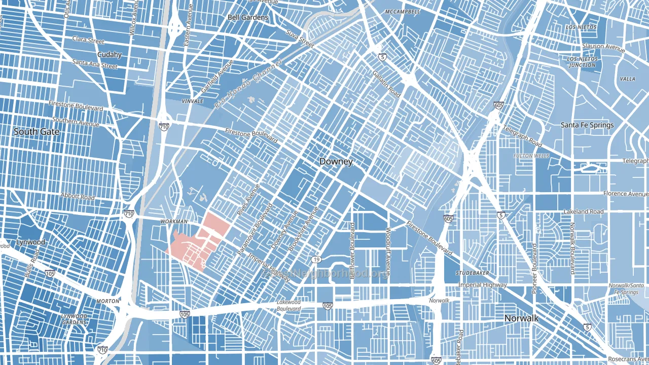 Downey, CA block-group political-lean map