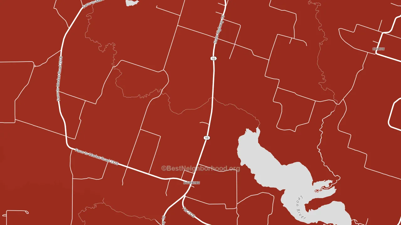 Downing, TX block-group political-lean map