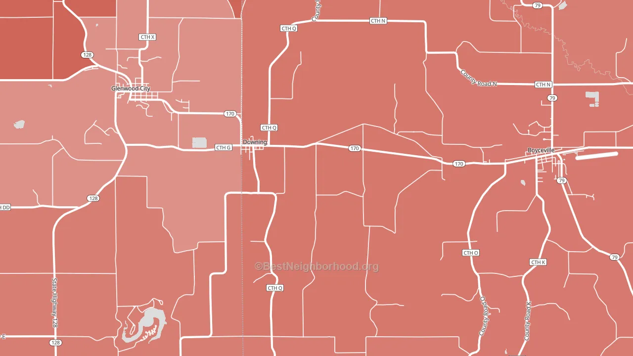 Downing, WI block-group political-lean map