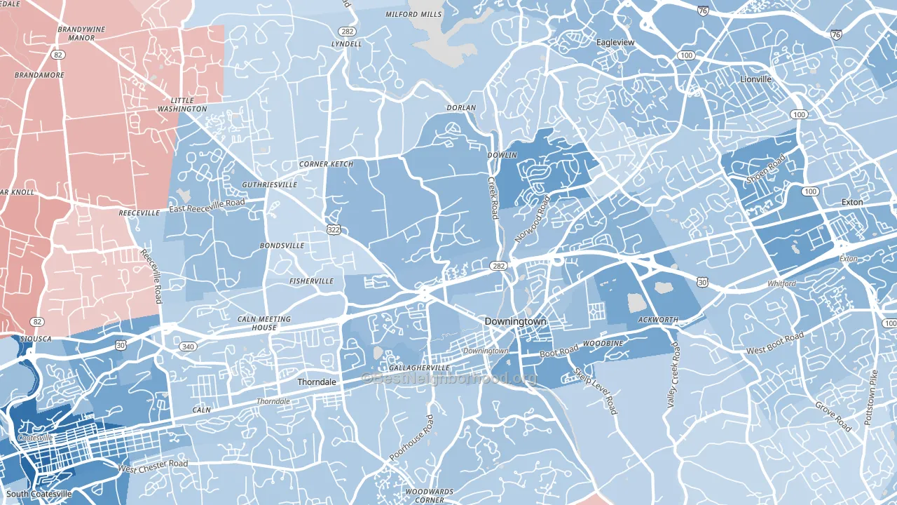 Downingtown, PA block-group political-lean map
