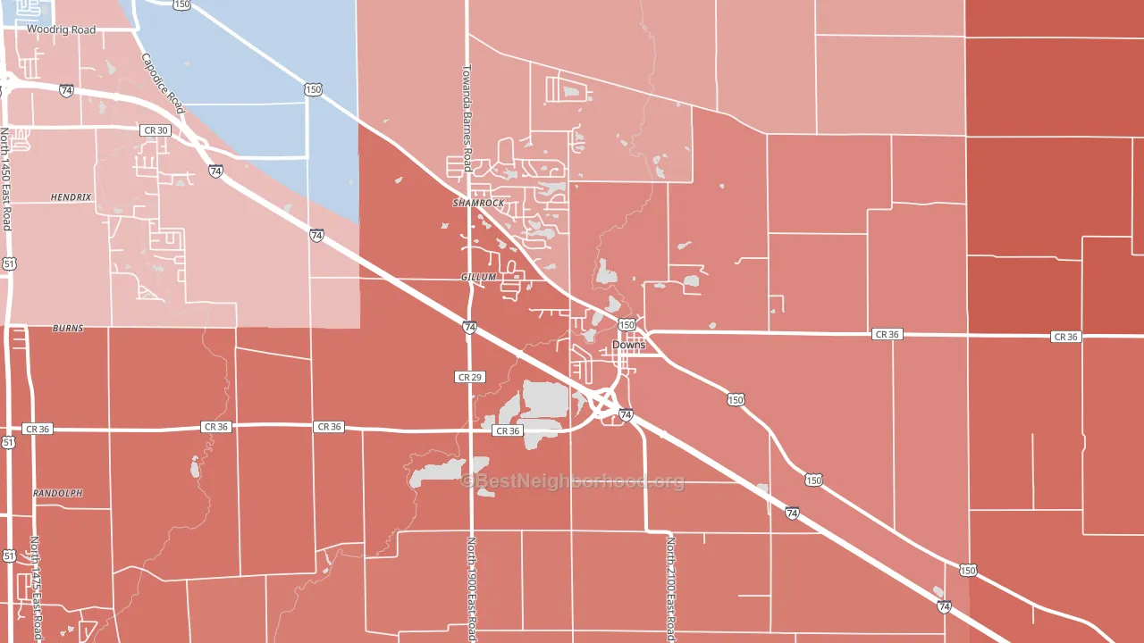 Downs, IL block-group political-lean map