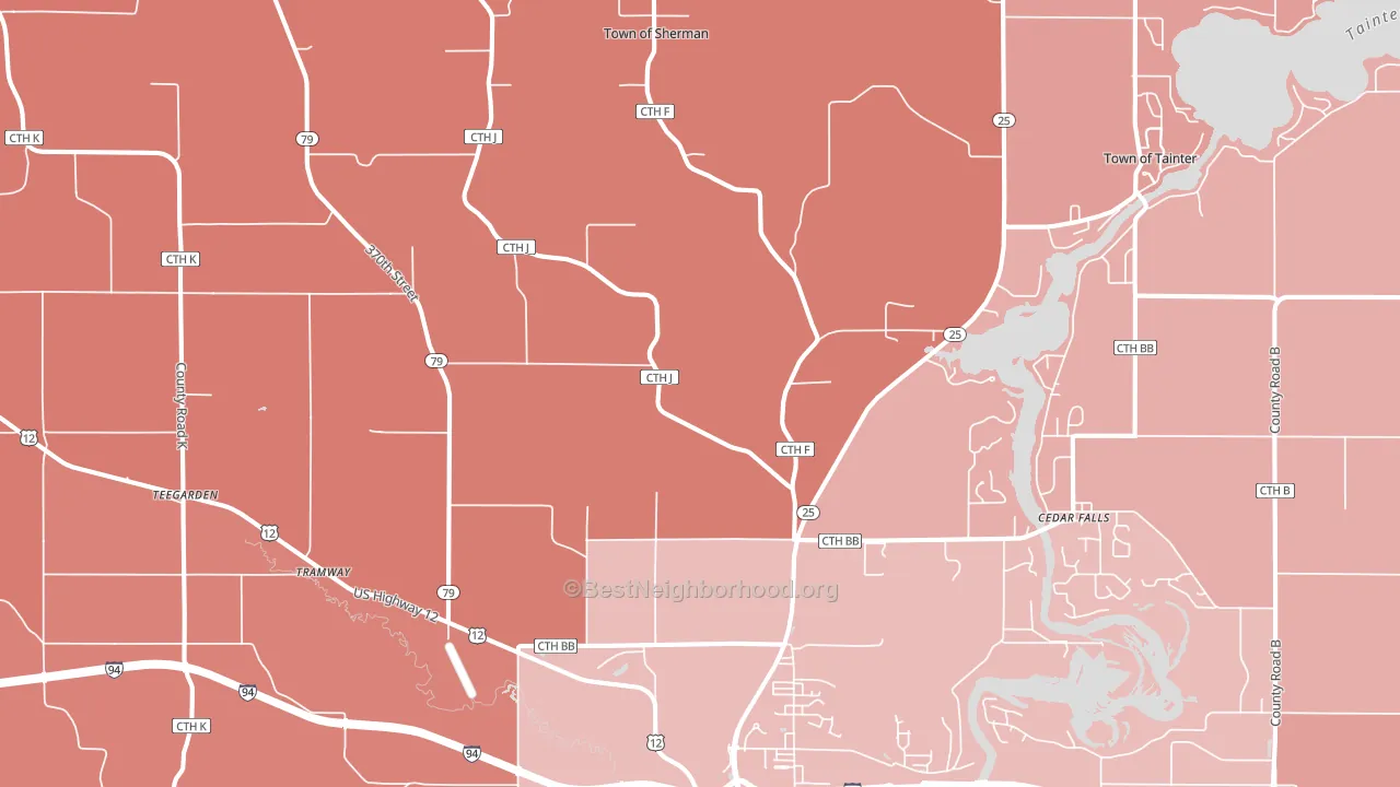 Downsville, WI block-group political-lean map