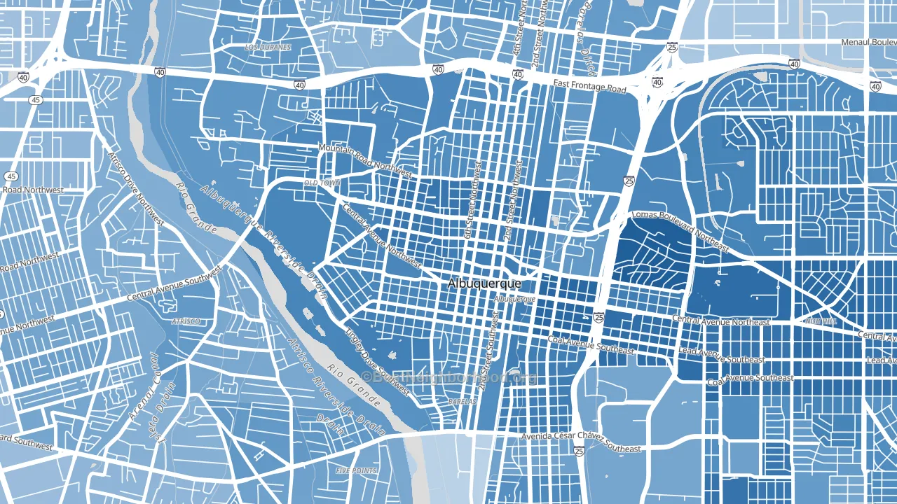 Downtown, Albuquerque, NM block-group political-lean map
