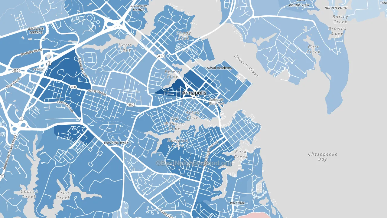 Downtown Annapolis, Annapolis, MD block-group political-lean map