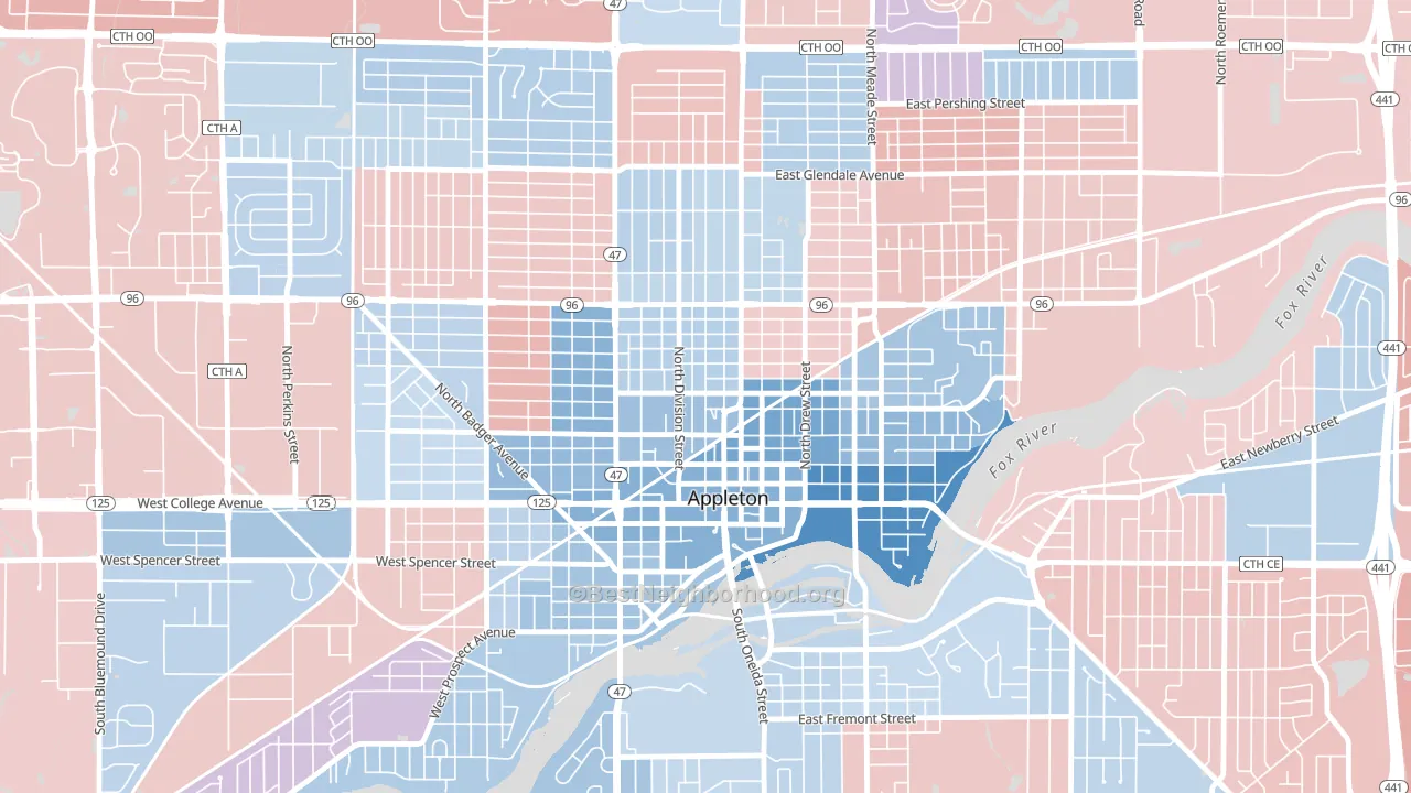 Downtown Appleton, Appleton, WI block-group political-lean map