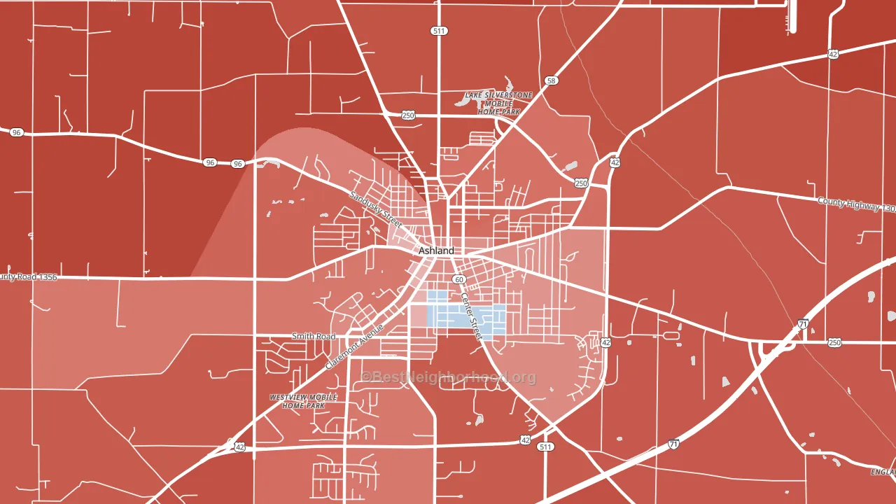 Downtown Ashland, Ashland, OH block-group political-lean map