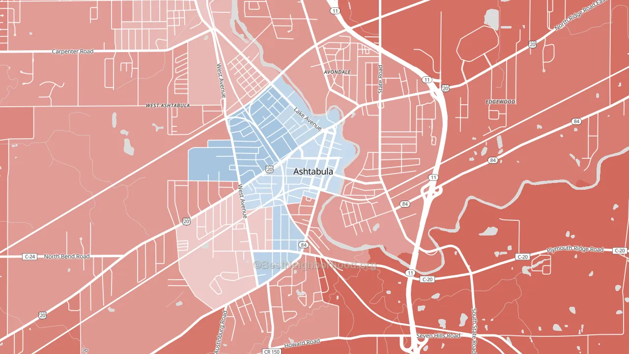 Downtown Ashtabula, Ashtabula, OH block-group political-lean map