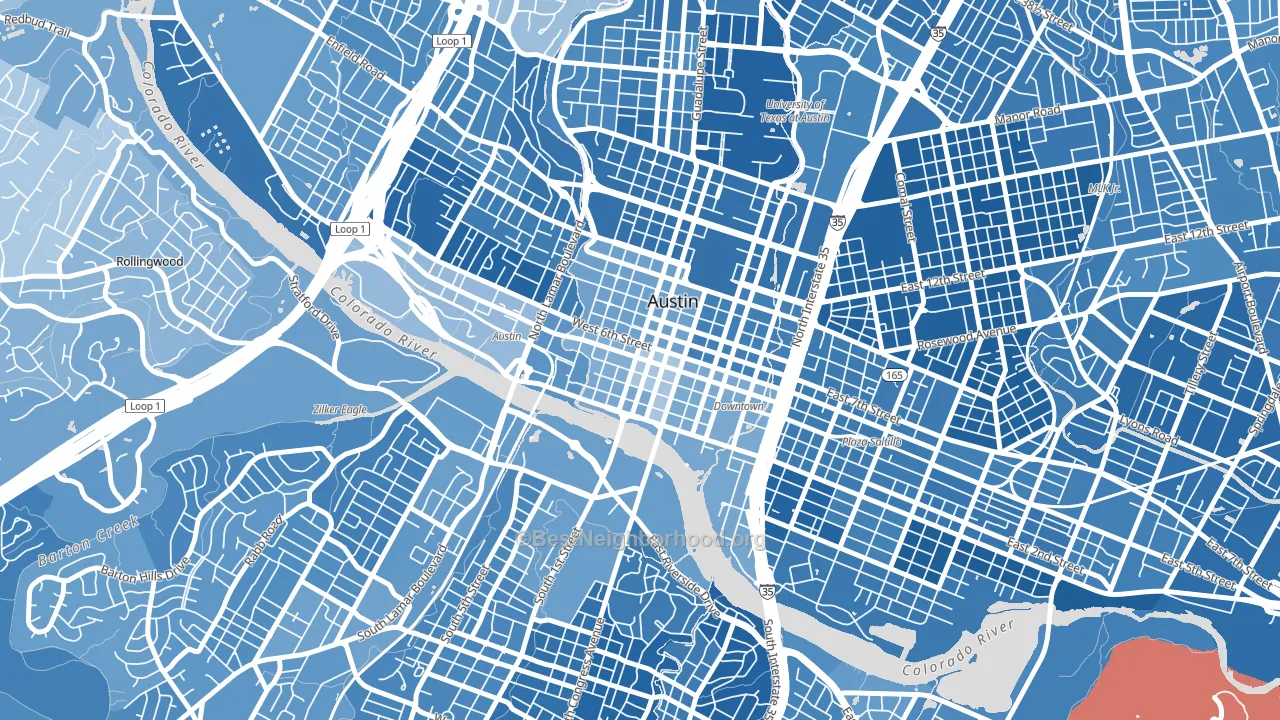 Downtown Austin, Austin, TX block-group political-lean map