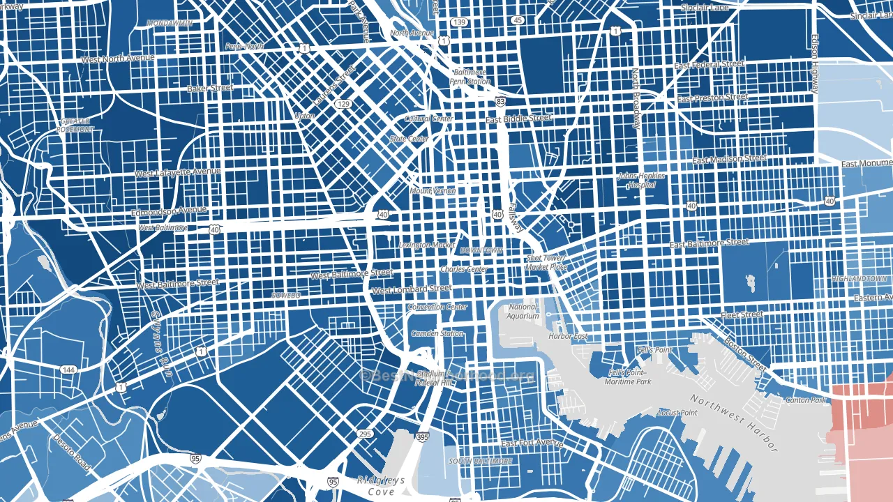 Downtown, Baltimore, MD block-group political-lean map