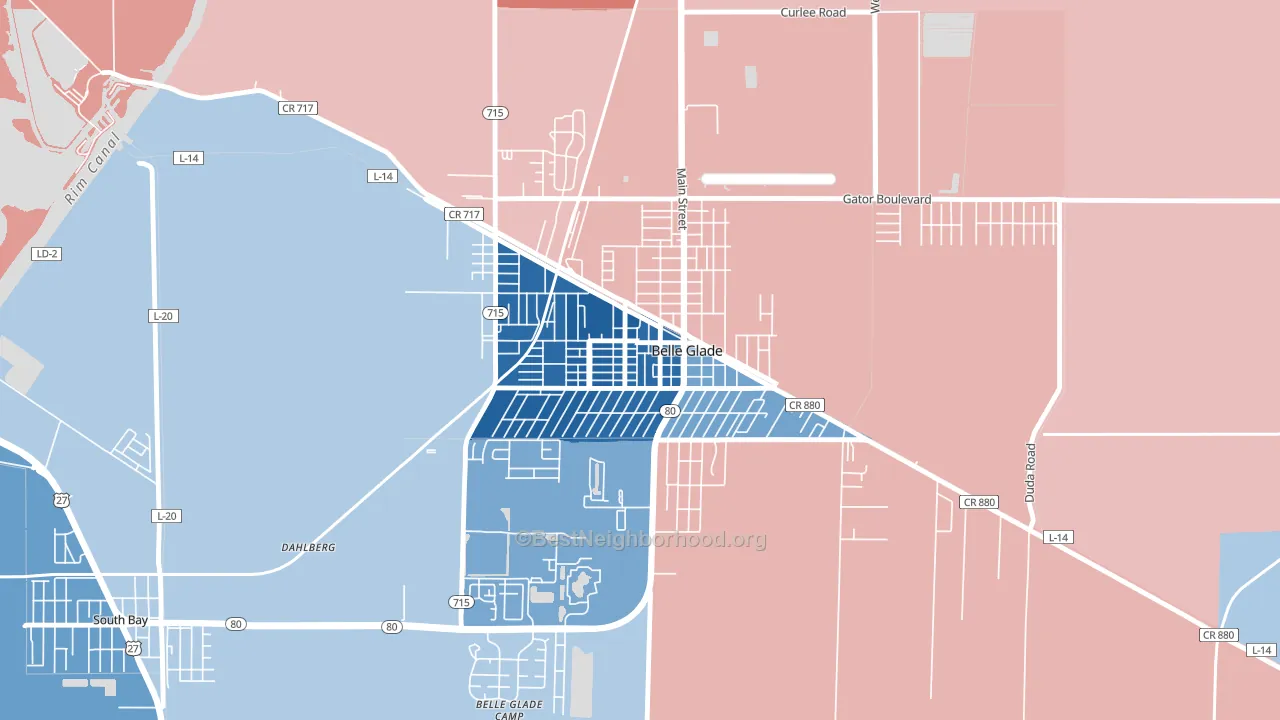 Downtown Belle Glade, Belle Glade, FL block-group political-lean map